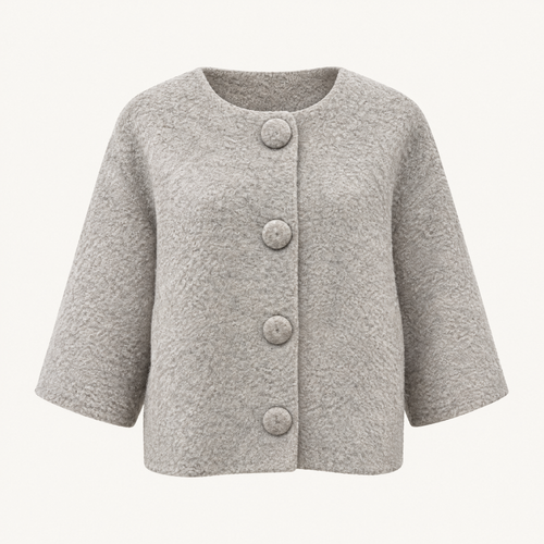 Bouclé Vestjasje met Grote Beklede Knopen, foto 6