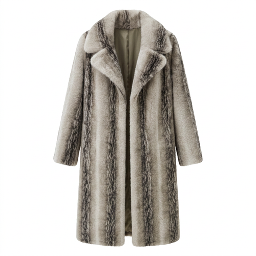 Faux Fur Jas - Grijze streep