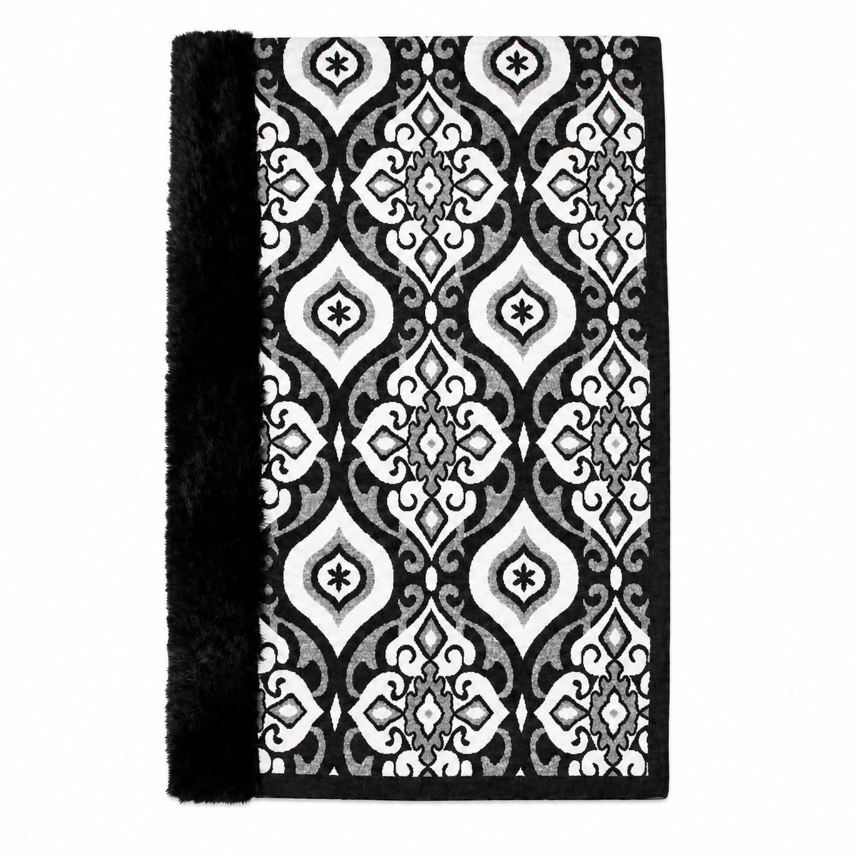 Geometrische Stola met Faux Fur Rand - 60x200 cm
