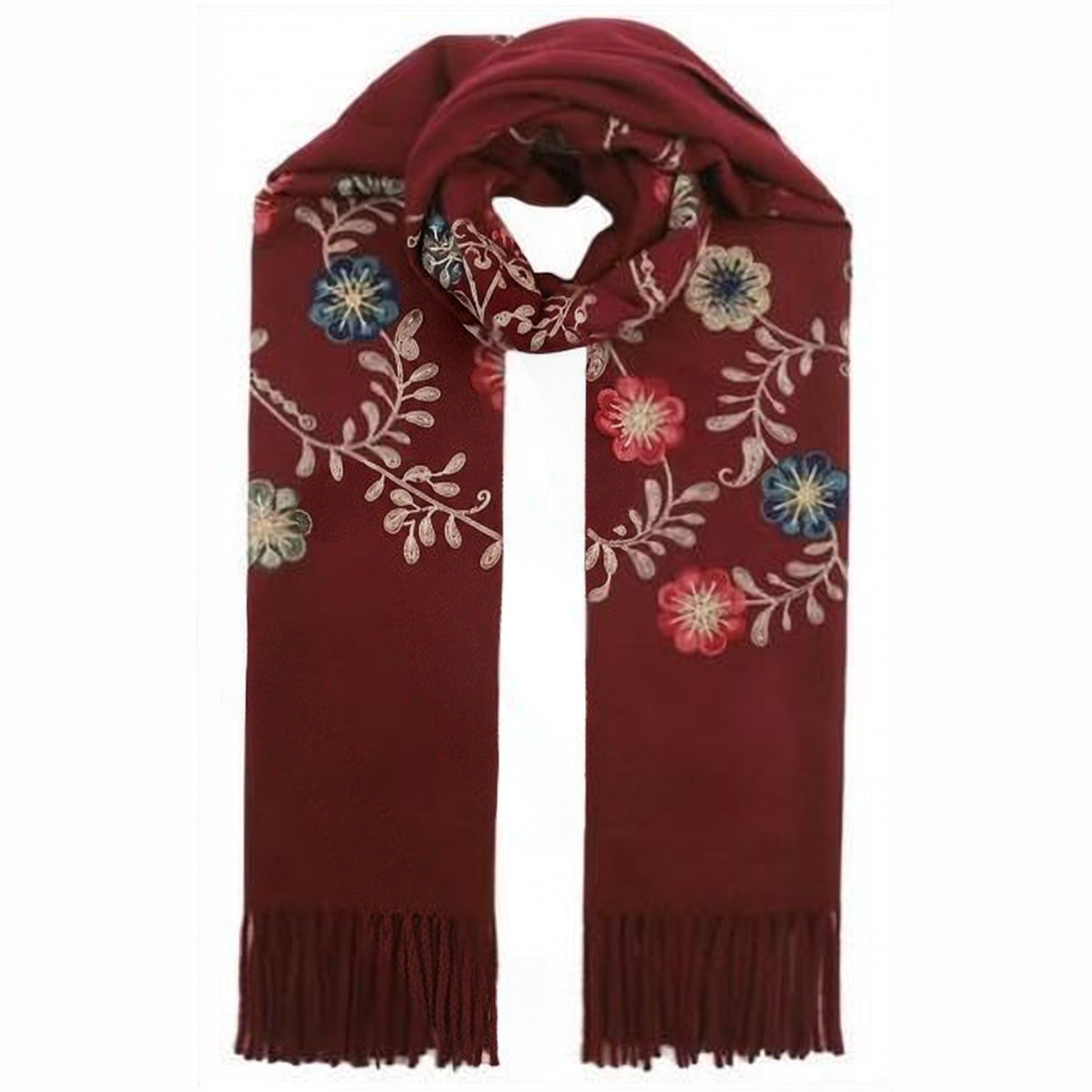 Viscose-Wol Sjaal met Bloemenborduursel - 72x180 cm
