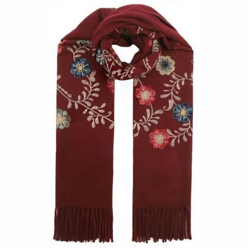 Viscose-Wol Sjaal met Bloemenborduursel - 72x180 cm