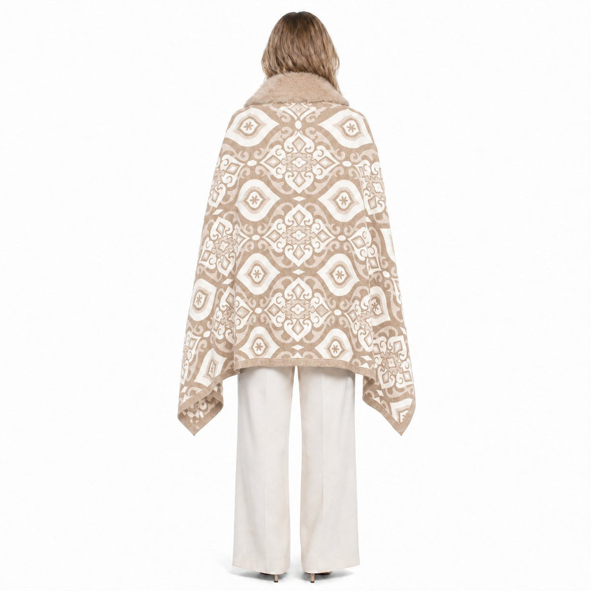 Geometrische Stola met Faux Fur Rand - 60x200 cm