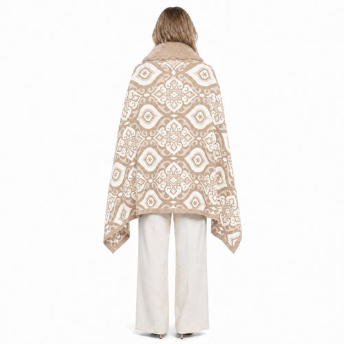 Geometrische Stola met Faux Fur Rand - 60x200 cm