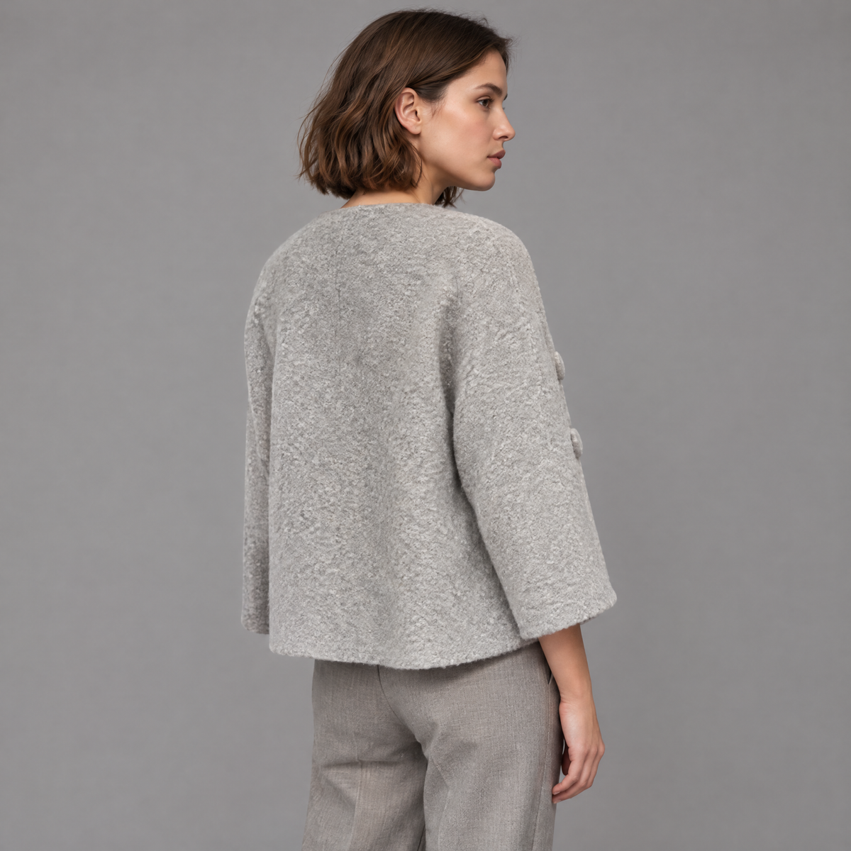 Bouclé Vestjasje met Grote Beklede Knopen, foto 5