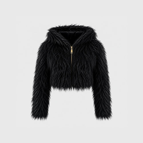 Shaggy Faux Fur Jas met Capuchon - One Size
