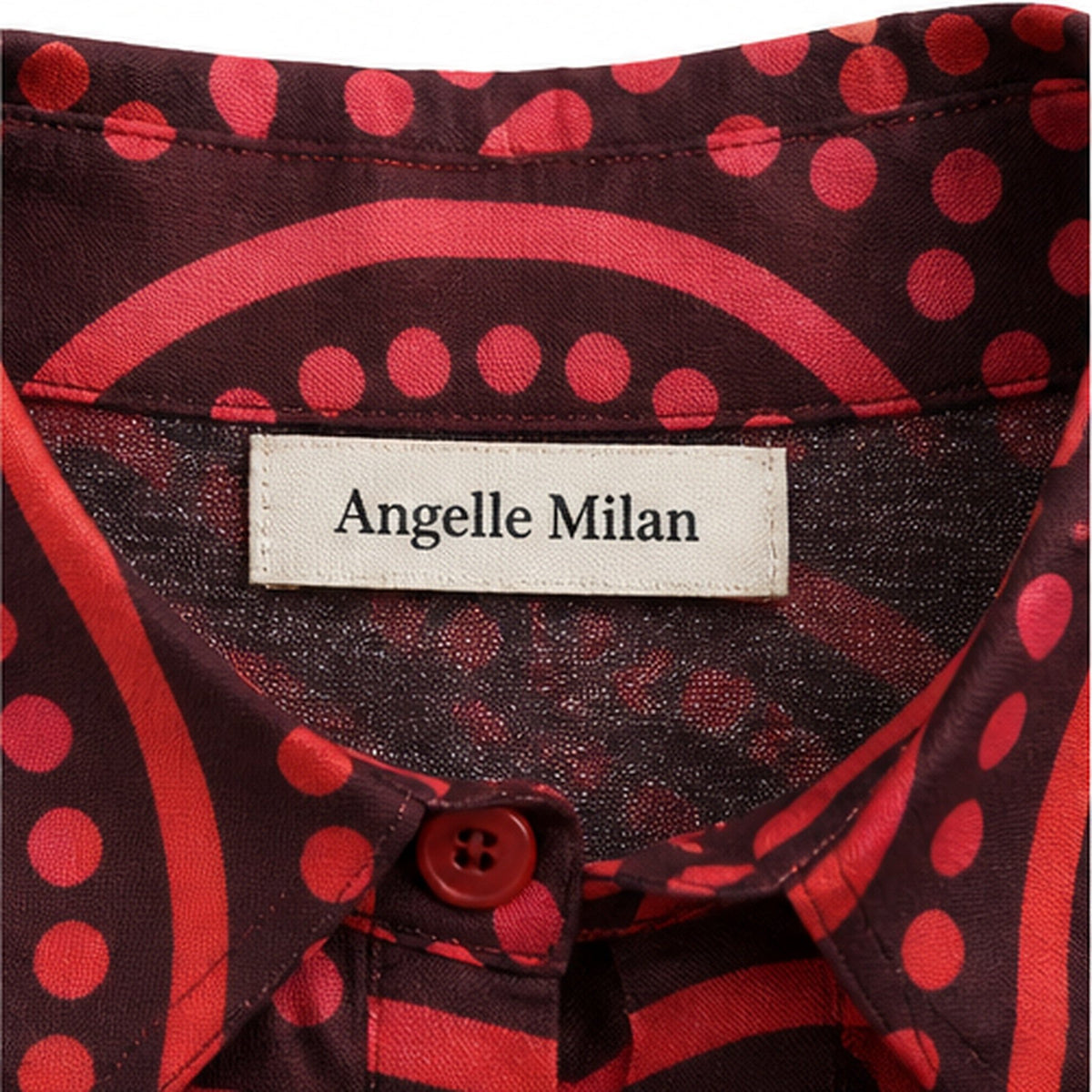 Angelle Milan Travelstof Blouse - Bordeaux Koraal Grafische Print