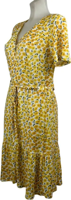 Angelle Milan – travelstof jurk voor dames – Gele Bloemenjurk met Strik – Ademend – Kreukherstellend – Duurzame jurk - Mapsy B.V