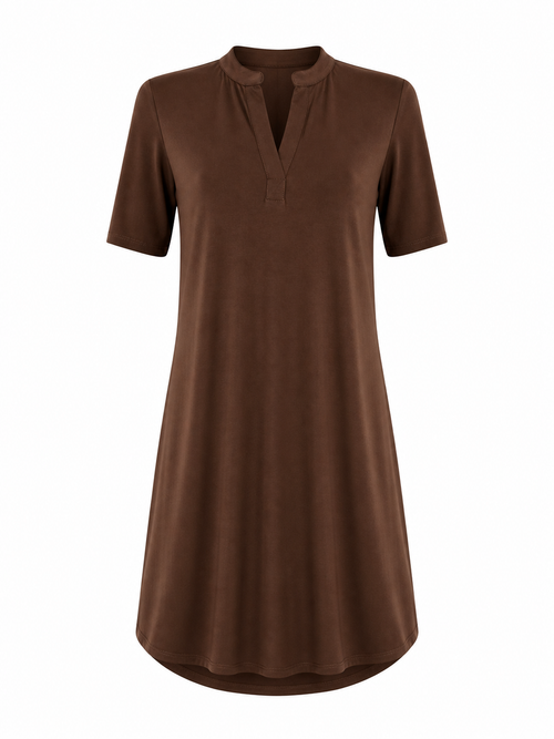 Angelle Milan Travelstof Jurk - Chocoladebruin Effen