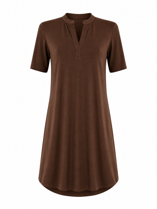 Angelle Milan Travelstof Jurk - Chocoladebruin Effen