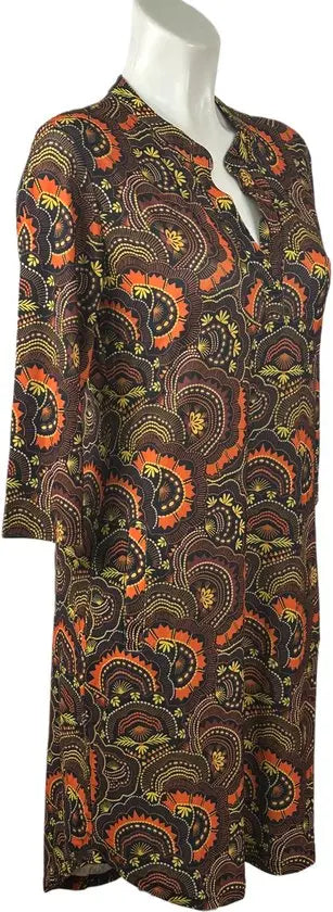 Angelle Milan - Bruin/Oranje travelstof jurk voor Dames - Travelstof - Ademend - Kreukherstellend - Duurzaam - in 5 maten! - Mapsy B.V