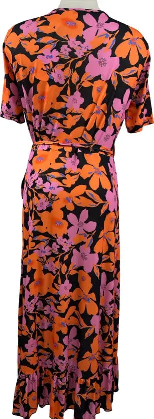 Angelle Milan – travelstof jurk – Roze/Oranje Overslag Jurk – Ademend – Kreukherstellend – Duurzame jurk - Mapsy B.V