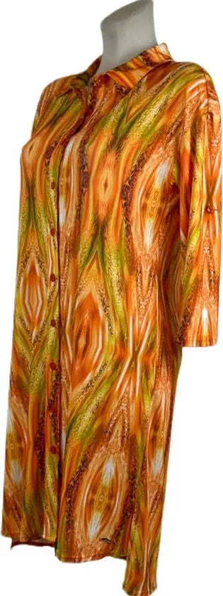 Angelle Milan – travelstof jurk – Oranje wavy Jurk – Ademend – Kreukherstellend – Duurzame jurk - Mapsy B.V
