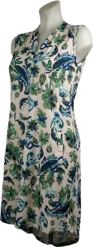 Angelle Milan – Travelkleding voor dames – Mouwloze Blauw/Creme Jurk – Ademend – Kreukherstellend – Duurzame jurk - Mapsy B.V