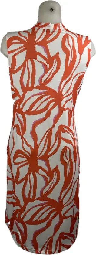 Angelle Milan – travelstof jurk – Mouwloze Oranje/Witte Jurk – Ademend – Kreukherstellend – Duurzame jurk - Mapsy B.V