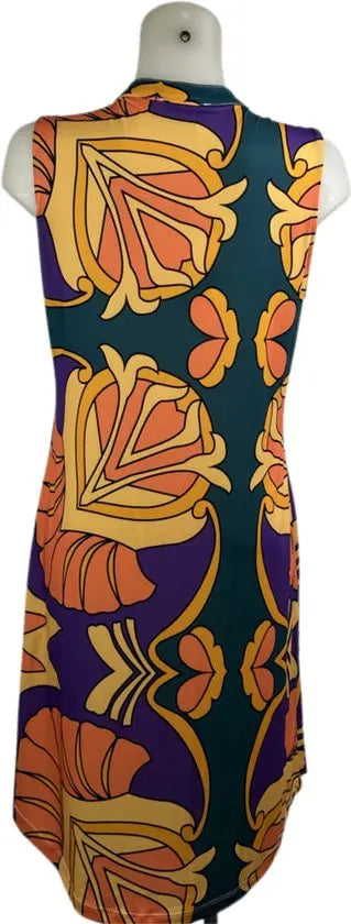 Angelle Milan – travelstof jurk – Mouwloze Groen/Oranje Jurk – Ademend – Kreukherstellend – Duurzame jurk - In 5 maten - Mapsy B.V