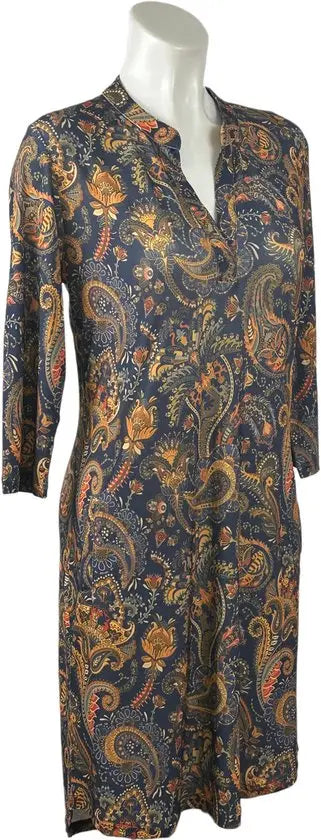 Angelle Milan - Oranje/Blauwe travelstof jurk voor Dames - Travelstof - Ademend - Kreukherstellend - Duurzaam - in 5 maten! - Mapsy B.V