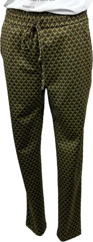 Eventi & Motivi broek - Casual broek - Geometrisch Groen - Taillekoord - Mapsy B.V