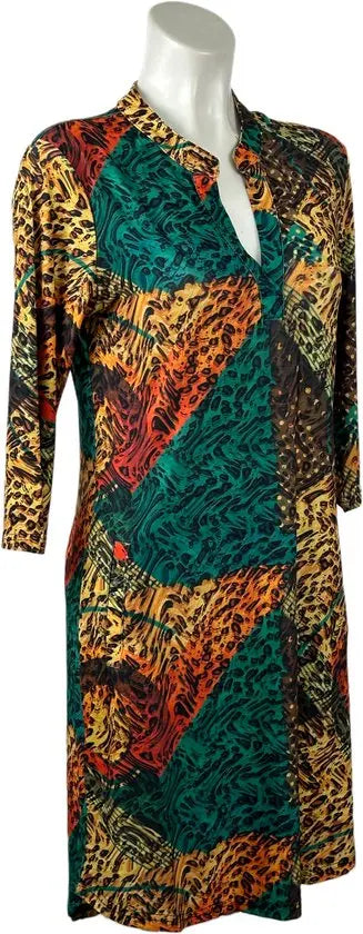 Angelle Milan - Geel/Groene travelstof jurk voor Dames - Travelstof - Ademend - Kreukherstellend - Duurzaam - in 5 maten! - Mapsy B.V