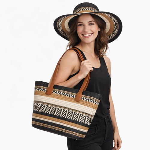 HS Strandsetje - Hoed + Tas - praktisch voor dagelijks gebruik - 5 kleuren - MODEL_FRONT