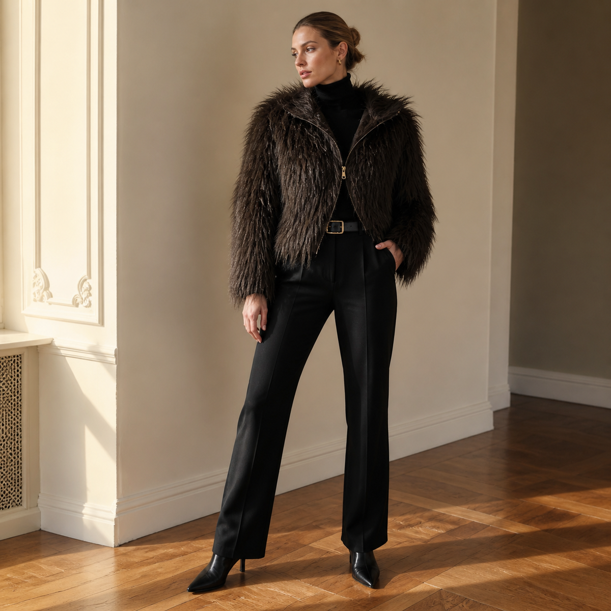 Shaggy Faux Fur Jas met Capuchon - One Size