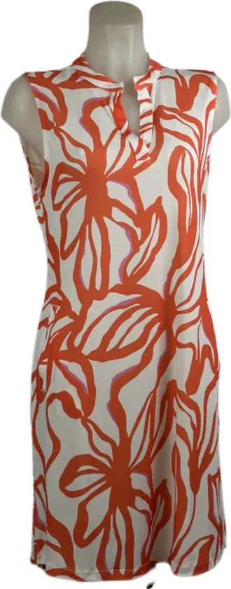 Angelle Milan – travelstof jurk – Mouwloze Oranje/Witte Jurk – Ademend – Kreukherstellend – Duurzame jurk - Mapsy B.V