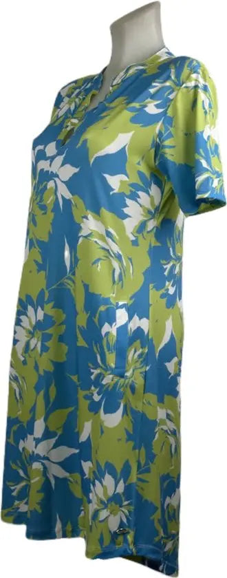 Angelle Milan – travelstof jurk voor dames – Blauw/Groene Jurk – Ademend – Kreukvrij – Duurzame Jurk - Mapsy B.V