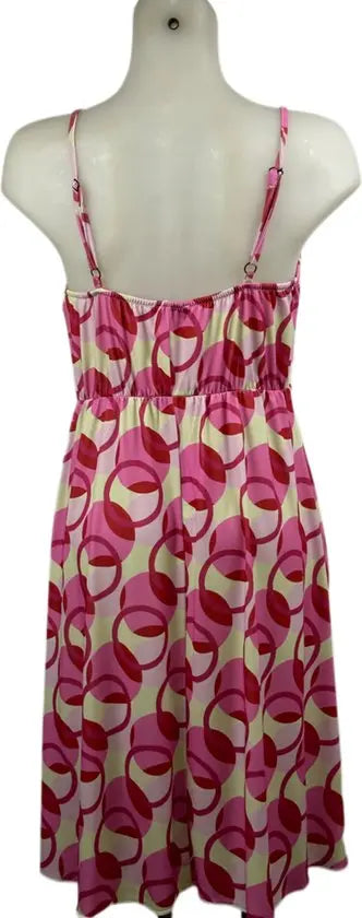 Angelle Milan –travelstof jurk – Roze/gele Jurk met Bandjes en Twist - Mouwloos – Ademend – Kreukherstellend – Duurzame jurk - Mapsy B.V