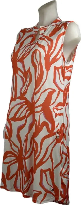 Angelle Milan – travelstof jurk – Mouwloze Oranje/Witte Jurk – Ademend – Kreukherstellend – Duurzame jurk - Mapsy B.V