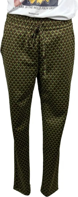 Eventi & Motivi - Casual broek - Geometrisch Groen - Taillekoord - Maat S - In 5 maten beschikbaar!