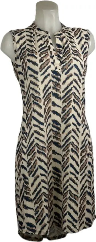 Angelle Milan – travelstof jurk voor dames – Mouwloze Beige Print Jurk – Ademend & Kreukherstellend - Mapsy B.V