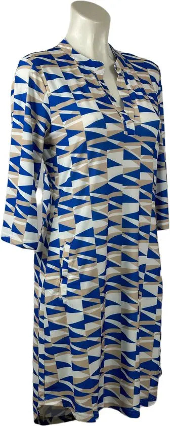 Angelle Milan - Blauw/Witte travelstof jurk voor Dames - Travelstof - Ademend - Kreukherstellend - Duurzaam - in 5 maten! - Mapsy B.V