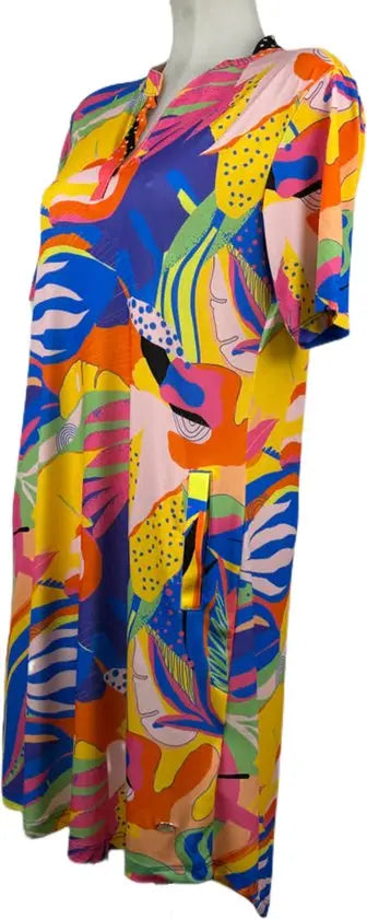 Angelle Milan – Travelkleding voor dames – Multikleur print Jurk – Ademend – Kreukherstellend – Duurzame jurk - In 5 maten - Maat XXL