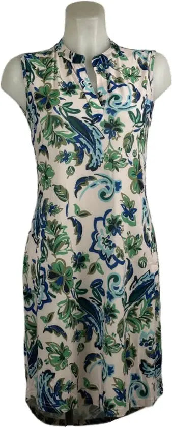 Angelle Milan – Travelkleding voor dames – Mouwloze Blauw/Creme Jurk – Ademend – Kreukherstellend – Duurzame jurk - Mapsy B.V