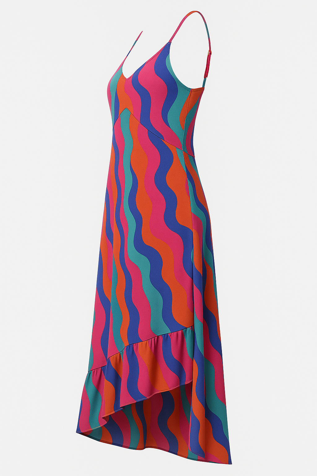 Angelle Milan Maxi Zomerjurk – Abstracte Print – Spaghetti Bandjes – Travelstof – V-Ruffle Zoom – S t/m XXL - Mapsy B.V