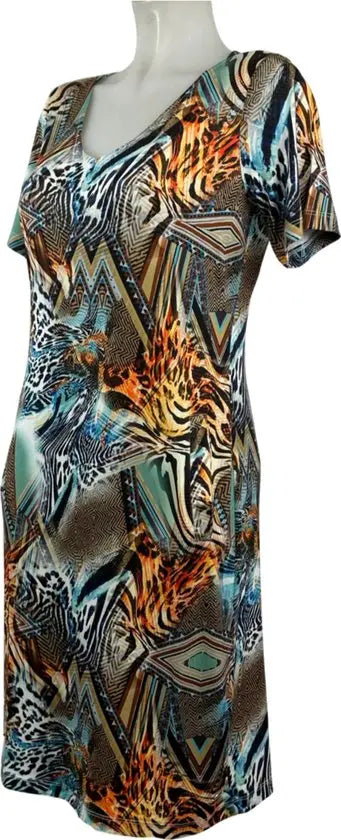 Angelle Milan – Travelkleding voor dames – Multikleur print Jurk – Ademend – Kreukherstellend – Duurzame jurk - In 5 maten - Maat XL