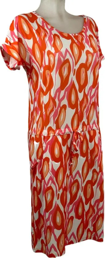 Angelle Milan – travelstof jurk – Rood/Oranje/Witte Strik Jurk – Ademend – Kreukherstellend – Duurzame jurk - Mapsy B.V