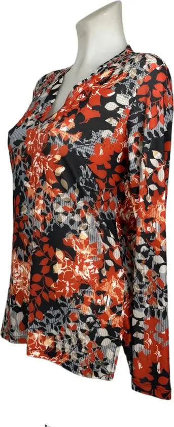 Angelle Milan – Travelkleding voor dames – Rood/Blauwe bloemen blouse – Ademend – Kreukvrij – Duurzame Jurk - In 5 maten - Maat L