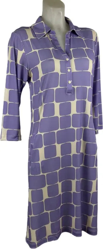 Angelle Milan – travelstof jurk voor dames – Lila blocks Jurk – Ademend – Kreukherstellend – Duurzame jurk - Mapsy B.V