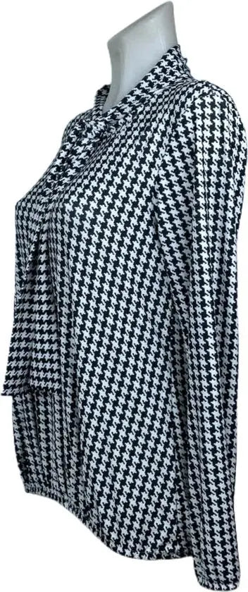 Angelle Milan – travelstof blouse – Zwart/Witte blouse met Koord – Ademend – Kreukvrij – Duurzame Blouse - Mapsy B.V