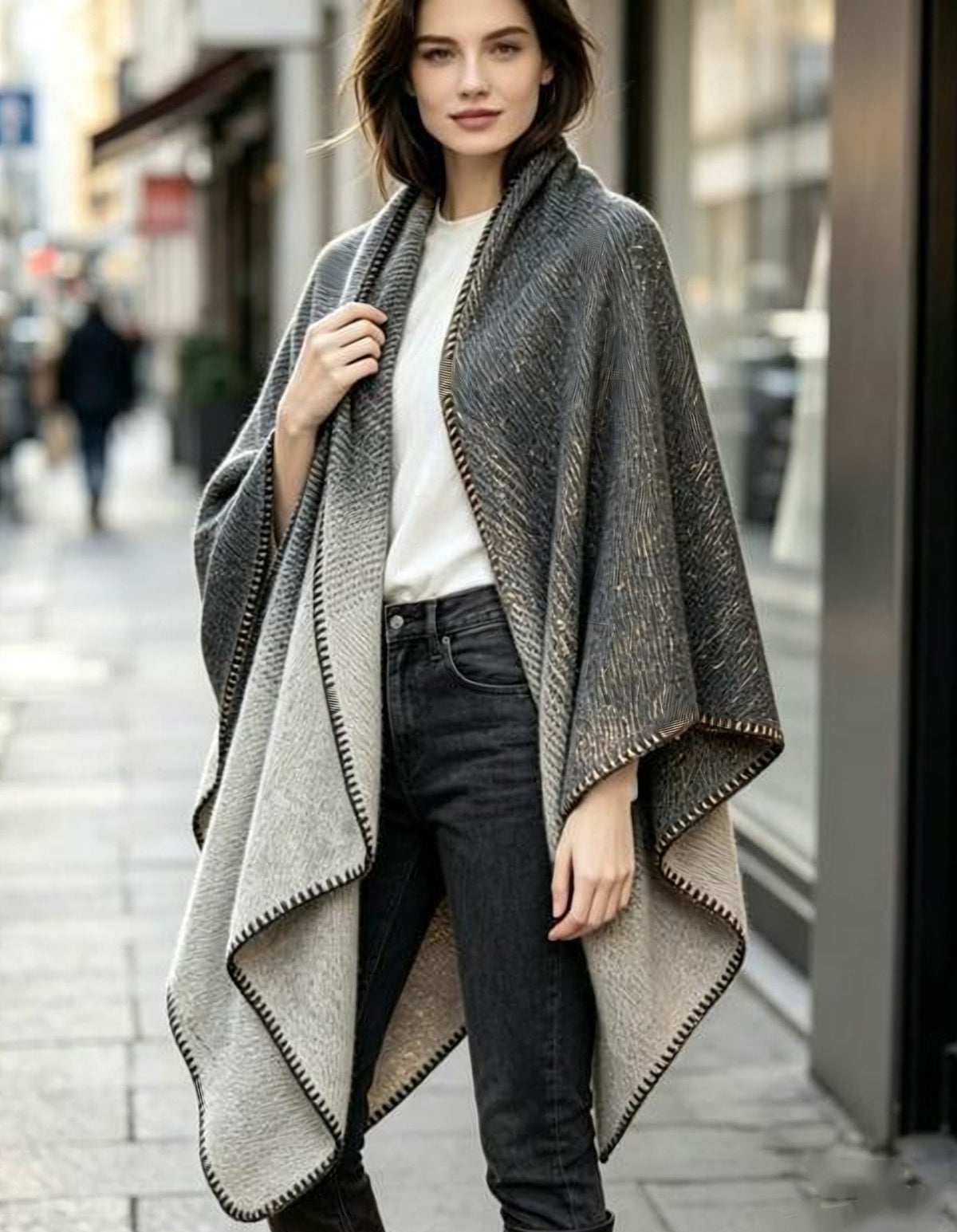 Gebreide Poncho Cape - Kasjmiermix