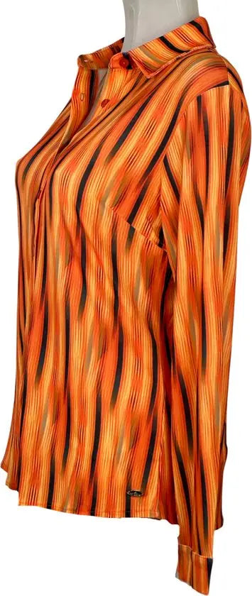 Angelle Milan - Blouse print in Oranje/Zwart voor Dames - Travelstof - Comfort - Strijkvrij - Duurzaam - Maat M - In 5 maten!