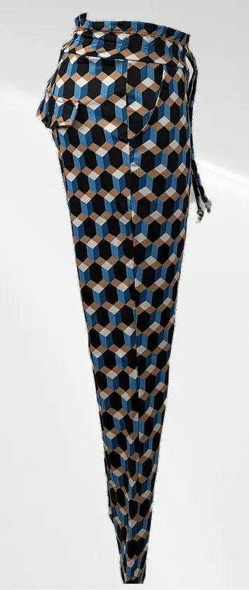 Angelle Milan - Casual travelstof broek - Blokjes met ruiten - Met taillekoord - Travelstof - In 5 maten beschikbaar - Mapsy B.V