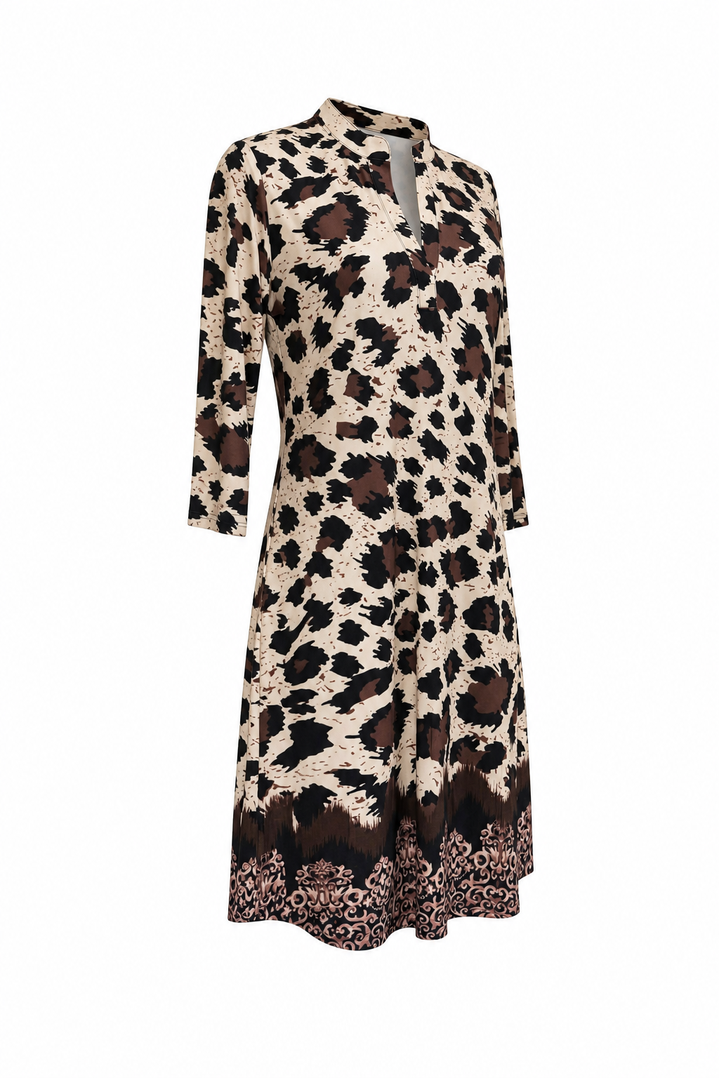 Angelle Milan Travelstof Jurk - Crème Bruine Animalprint