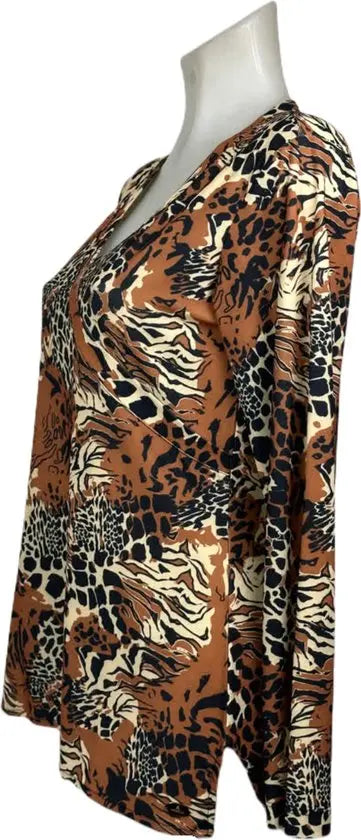 Angelle Milan – Travelkleding voor dames – Multibruine zebra Blouse – Ademend – Kreukvrij – Duurzame Jurk - In 5 maten - Maat XL