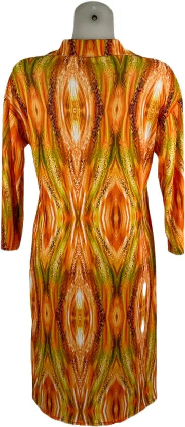 Angelle Milan – travelstof jurk – Oranje wavy Jurk – Ademend – Kreukherstellend – Duurzame jurk - Mapsy B.V