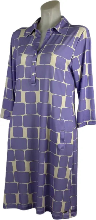 Angelle Milan – travelstof jurk voor dames – Lila blocks Jurk – Ademend – Kreukherstellend – Duurzame jurk - Mapsy B.V