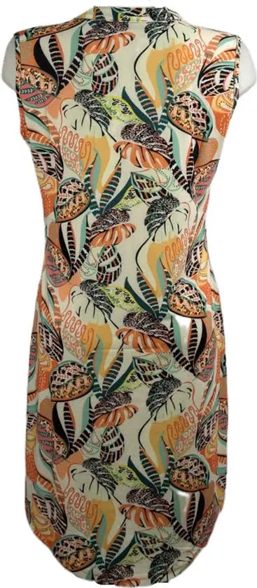 Angelle Milan – travelstof jurk voor dames – Mouwloze Oranje Jungle Jurk – Ademend – Kreukherstellend – Duurzame jurk - Mapsy B.V