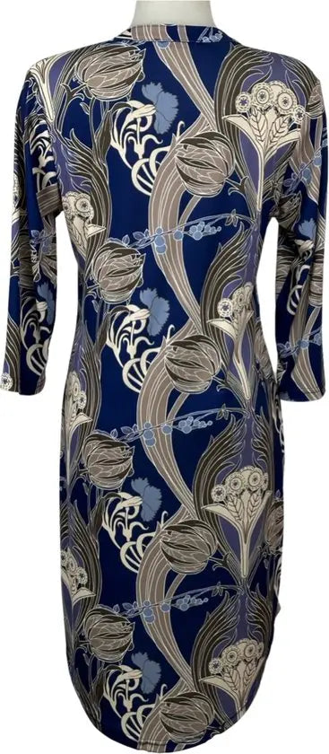 Angelle Milan - Travelkleding voor dames - Print Marine blauw - Ademend - Kreukherstellend - Duurzame zomerjurk - Maat XXL - in 5 maten!