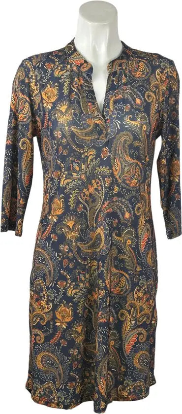 Angelle Milan - Oranje/Blauwe travelstof jurk voor Dames - Travelstof - Ademend - Kreukherstellend - Duurzaam - in 5 maten! - Mapsy B.V