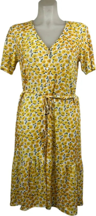Angelle Milan – travelstof jurk voor dames – Gele Bloemenjurk met Strik – Ademend – Kreukherstellend – Duurzame jurk - Mapsy B.V